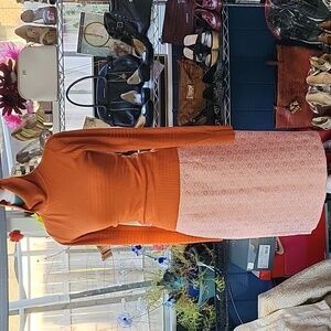 Skirt set, rusty color turtleneck long sleeve with rib end, with matching skirt.